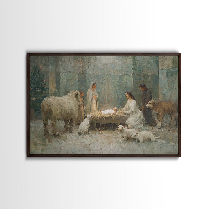 Nativity Light | Framed Canvas Print | Christmas Art Prints | Christian Christmas Art | Christian Wall Art | Christian Art Canvas