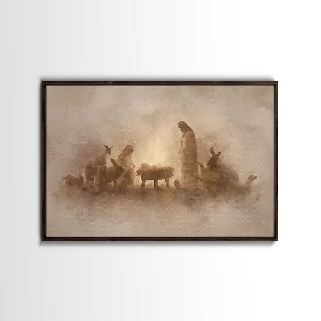 Nativity Wonder | Framed Canvas Print | Christian Wall Art | Christian Christmas Art | Moody Christmas Art | Christian Art Canvas