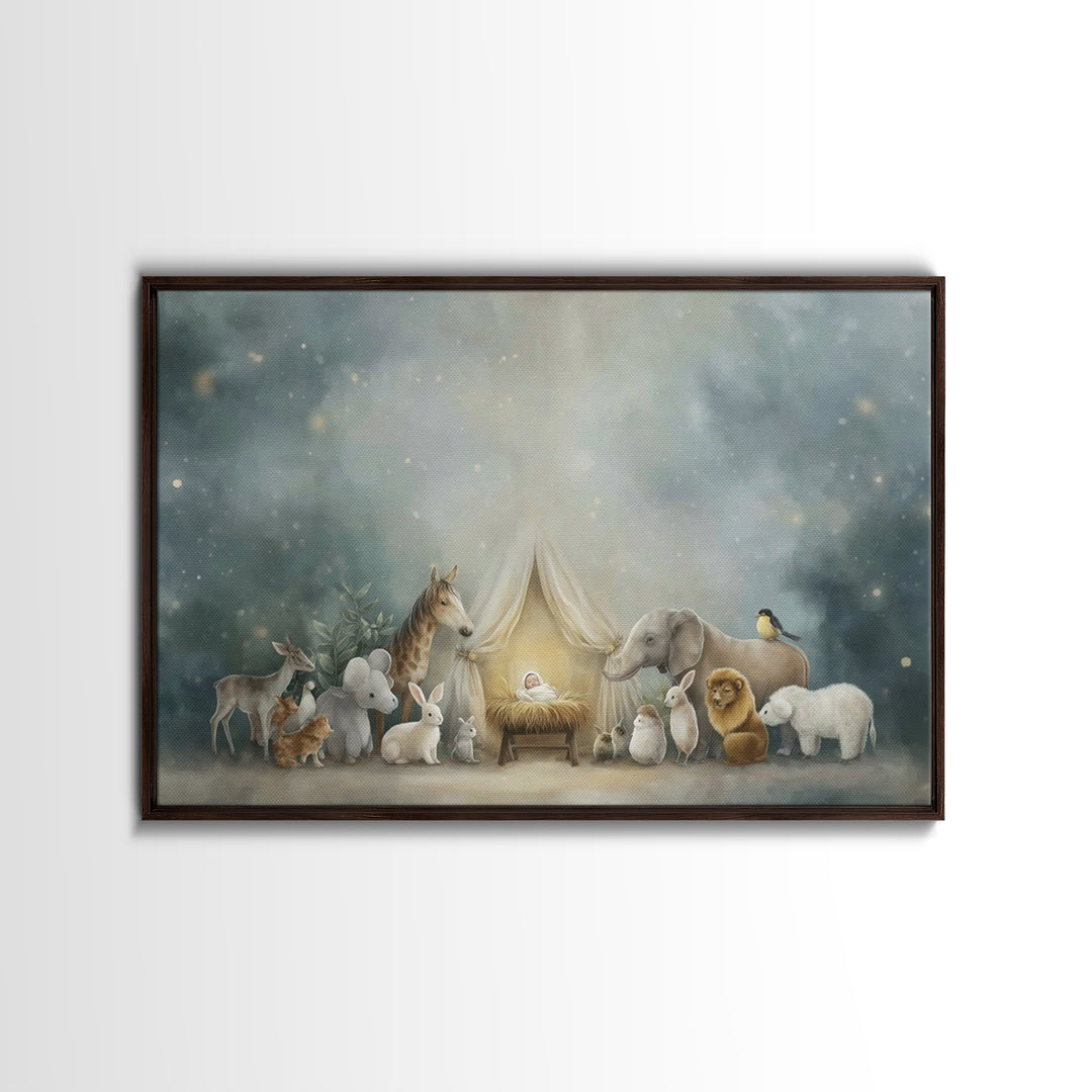Gentle Night Glow, Framed Canvas Print, Christian Wall Art, Christian Christmas Art, Christian Art Canvas, Christmas Art Prints