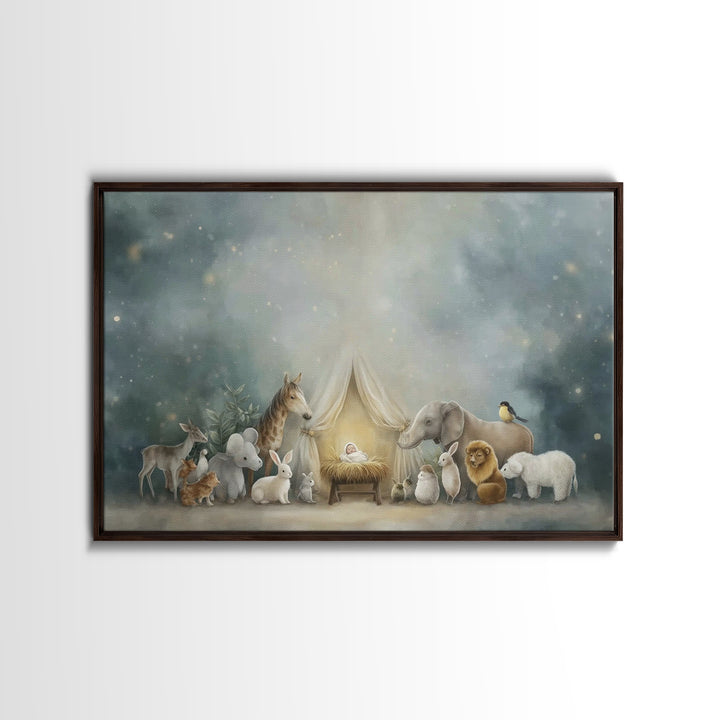 Gentle Night Glow, Framed Canvas Print, Christian Wall Art, Christian Christmas Art, Christian Art Canvas, Christmas Art Prints