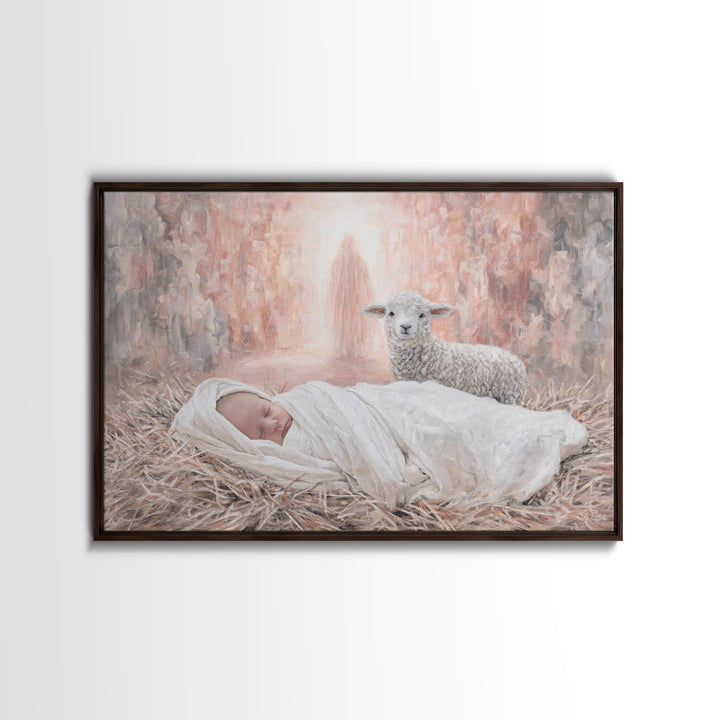 Heaven’s Gentle Lamb – Framed Canvas Print – Christian Art Canvas – Christian Wall Art – Christian Christmas Art – Christmas Art Prints