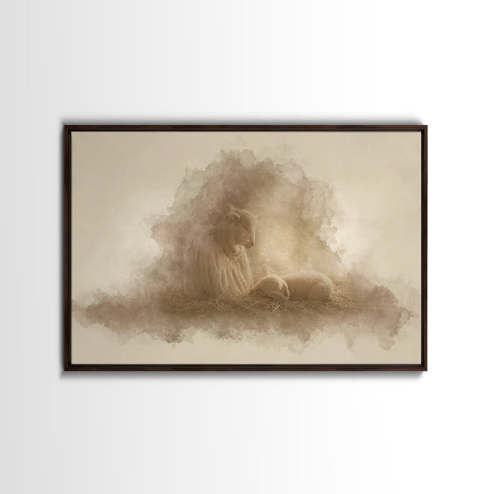 Heaven’s Gentle Watch | Framed Canvas Print | Christian Wall Art | Christmas Art | Christian Art Canvas | Christian Christmas