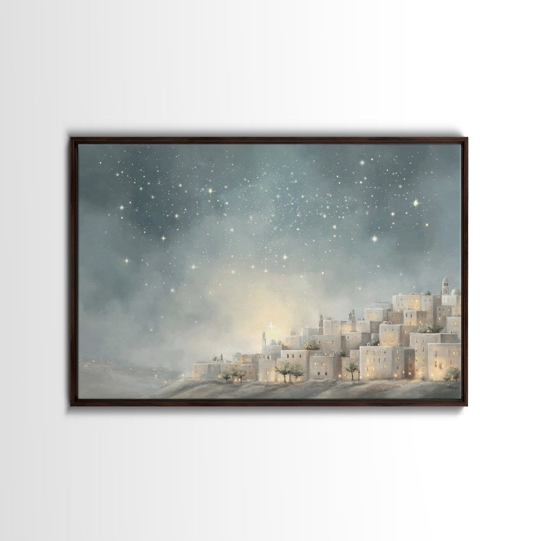 Bethlehem Nightfall – Framed Canvas Print – Christian Art Canvas – Christian Wall Art – Christmas Art – Christian Christmas Art