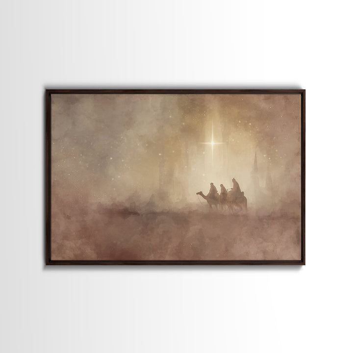 Wisemen In The Mist, Framed Canvas Print, Christian Christmas Art, Christian Art Canvas, Christmas Art, Christian Wall Art