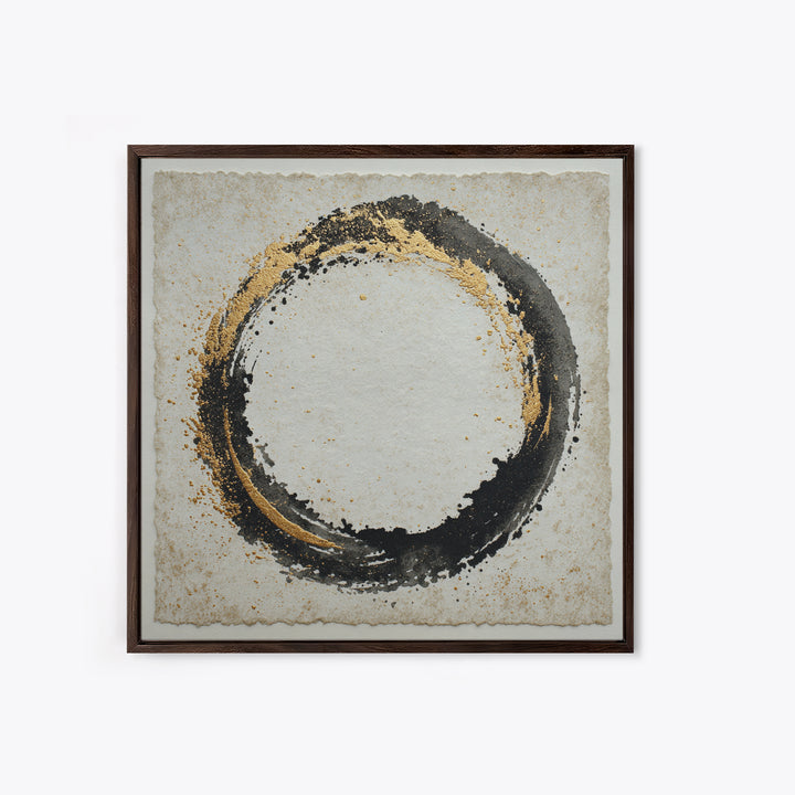 Japanese Brush Mark Circle Framed Canvas Print, Calligraphy Art, Spiritual Wall Art, Living Room Decor, Fine Art, Script, CAL-1x1-100