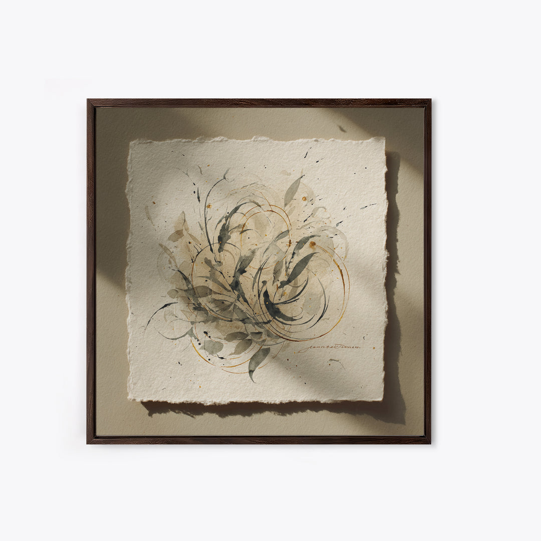 Botanical Calligraphy Pattern Canvas Print, Calligraphy Art, Living Room Wall Art, Living Room Decor, Fine Art, Script, CAL-1x1-22