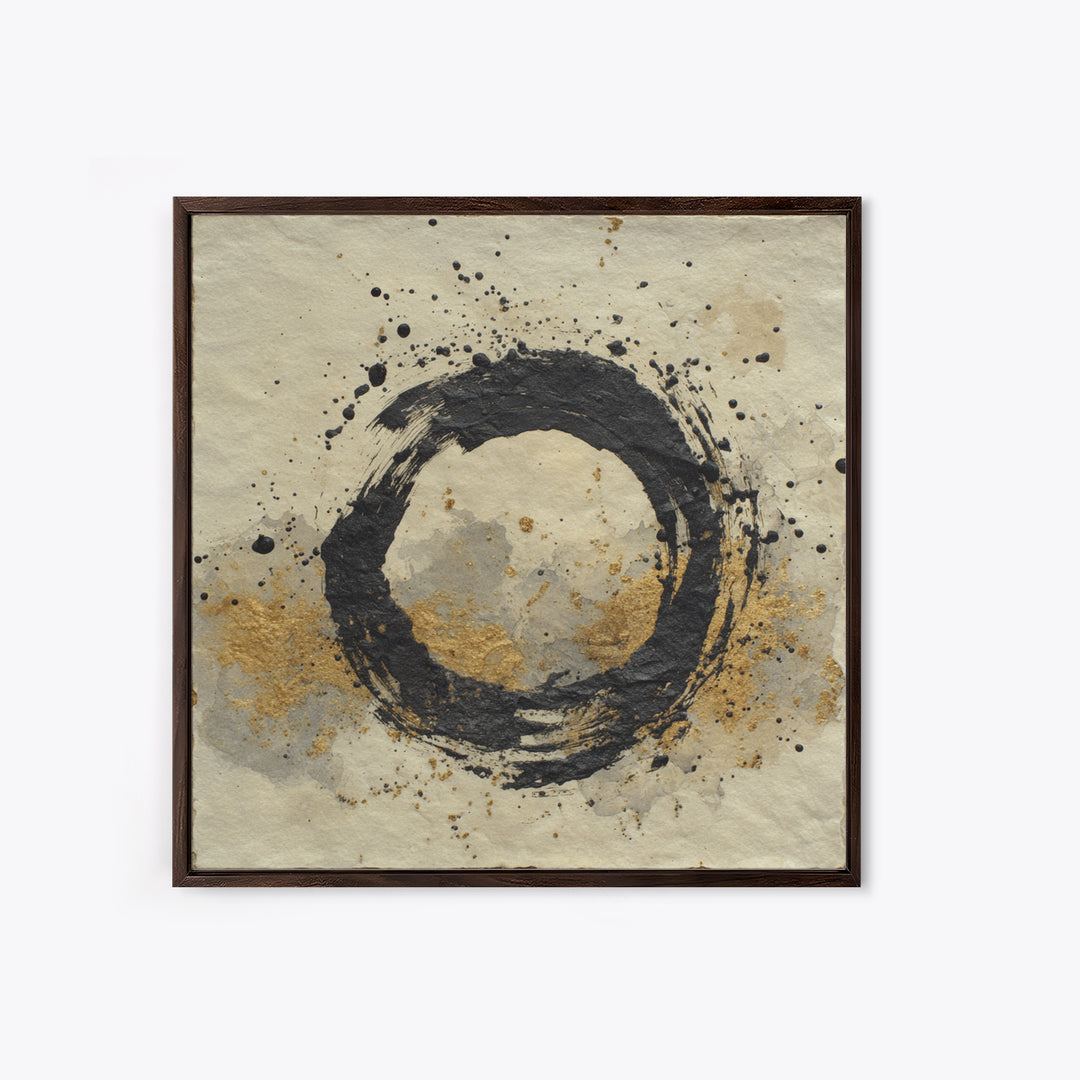 Japanese Brush Mark Circle Framed Canvas Print, Calligraphy Art, Print, Living Room Decor, Fine Art, Script, Custom Art, CAL-1x1-28