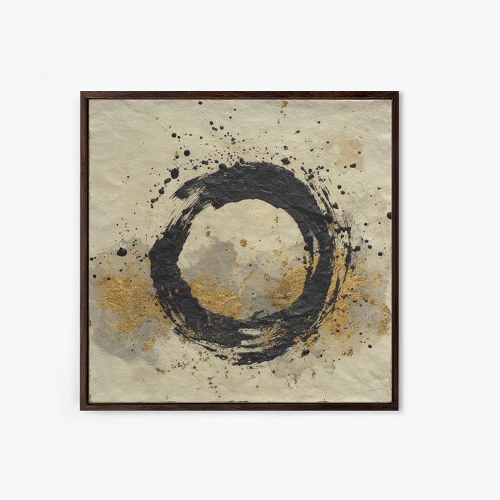 Japanese Brush Mark Circle Framed Canvas Print, Calligraphy Art, Print, Living Room Decor, Fine Art, Script, Custom Art, CAL-1x1-28