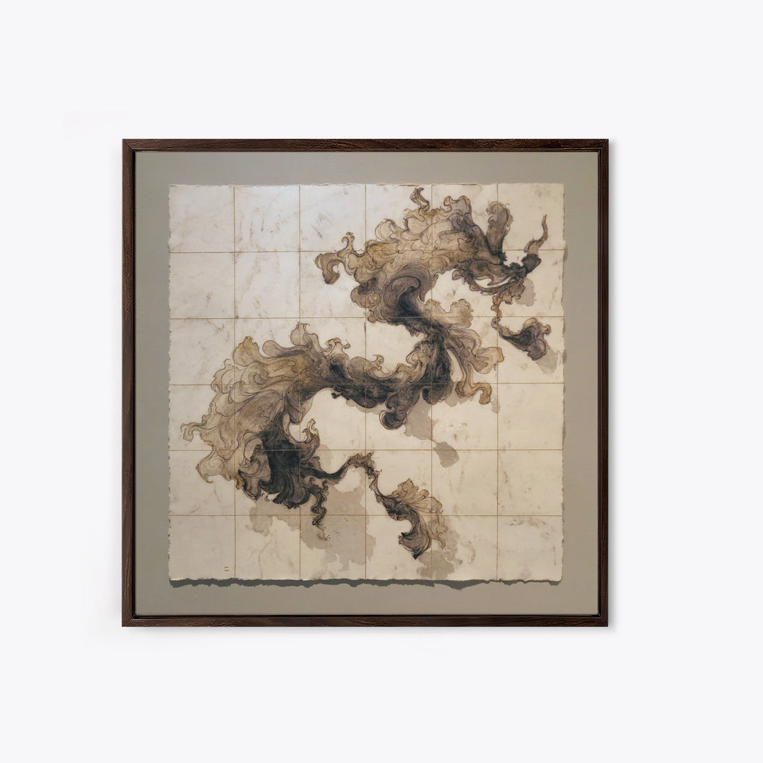 Ink Wash Dragon Curve Framed Canvas Print, Calligraphy Art, Statement Artwork, Living Room Decor, Fine Art, Script, Wall Decor, CAL-1x1-33