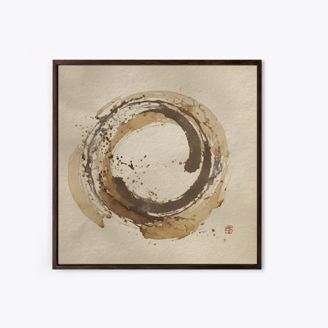 Japanese Brush Mark Circle Canvas Print, Calligraphy Art, Home Decor, Living Room Decor, Fine Art, Script, Wall Art Print, CAL-1x1-4