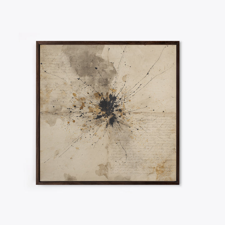 Ink Splatter and Long Brushstroke Composition Framed Canvas Print, Calligraphy Art, Art Print, Living Room Decor, Script, CAL-1x1-40