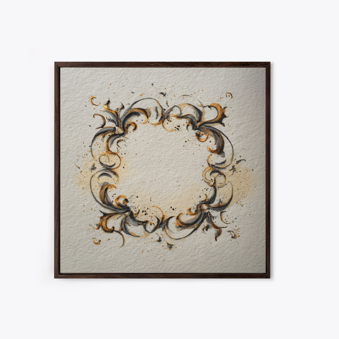 Ornamental Frame of Flourished Pen Curves Framed Canvas Print, Calligraphy Art, Minimalist Wall Art, Living Room Decor, Script, CAL-1x1-42