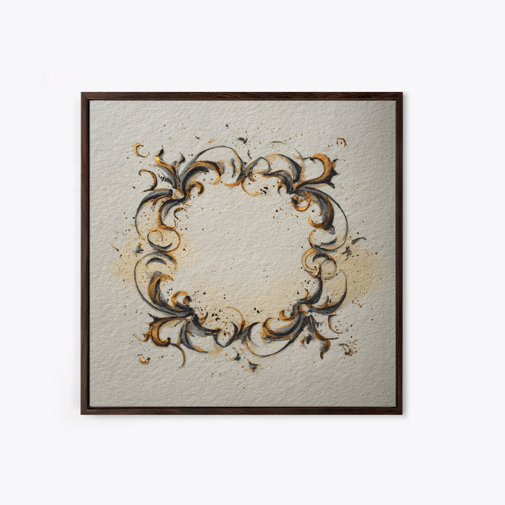 Ornamental Frame of Flourished Pen Curves Framed Canvas Print, Calligraphy Art, Minimalist Wall Art, Living Room Decor, Script, CAL-1x1-42