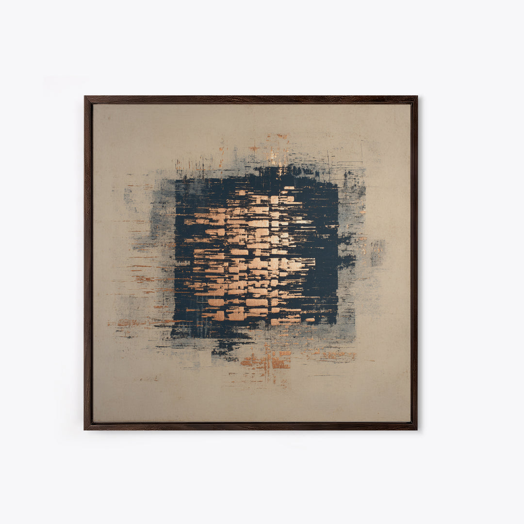 Layered Copper Ink Strokes on Dark Navy Framed Canvas Print, Calligraphy Art, Custom Art, Living Room Decor, Fine Art, Script, CAL-1x1-6