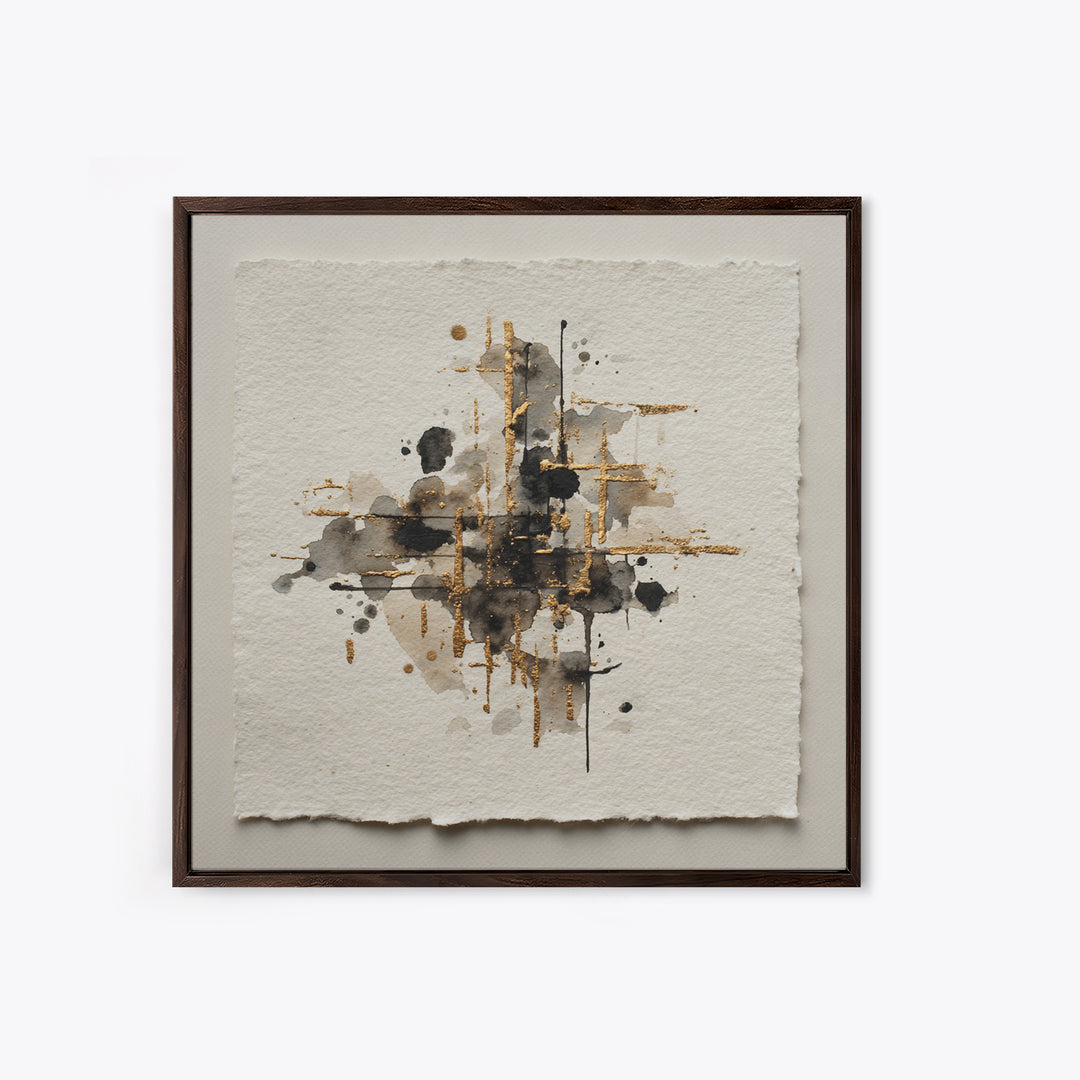 Ink Splatter and Long Brushstroke Composition Canvas Print, Calligraphy Art, Living Room Wall Art, Living Room Decor, Script, CAL-1x1-64
