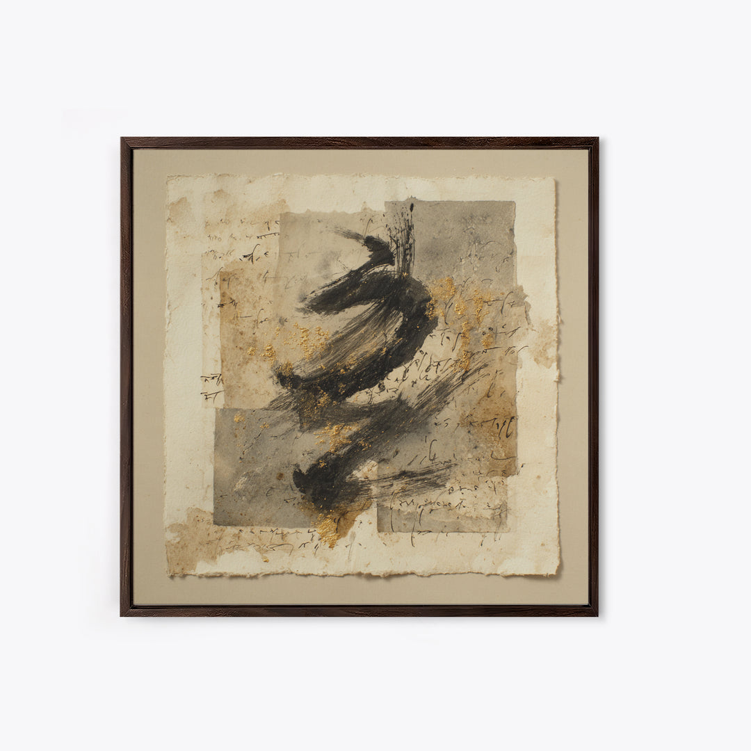 Abstract Prayer Flag of Brush Marks Framed Canvas Print, Calligraphy Art, Japanese Decor, Living Room Decor, Fine Art, Script, CAL-1x1-71