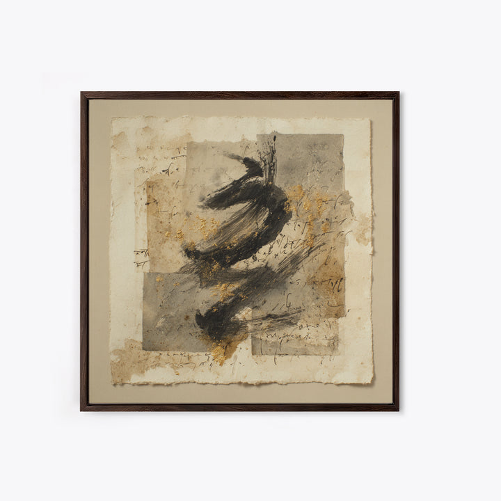 Abstract Prayer Flag of Brush Marks Framed Canvas Print, Calligraphy Art, Japanese Decor, Living Room Decor, Fine Art, Script, CAL-1x1-71
