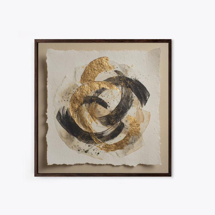 Abstract Gold Calligraphic Strokes on Ivory Paper Canvas Print, Calligraphy Art, Spiritual Wall Art, Living Room Decor, Script, CAL-1x1-74