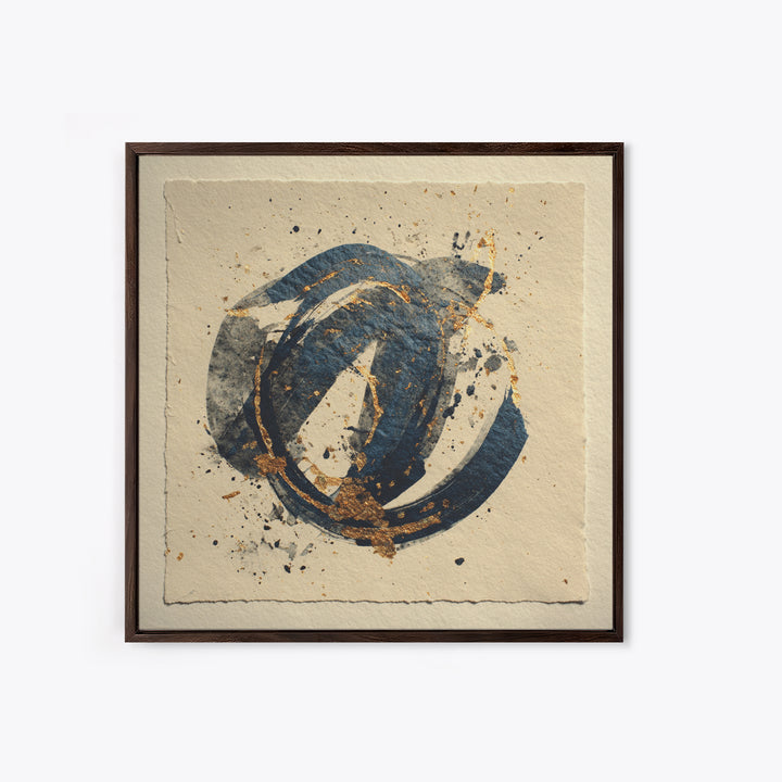 Layered Copper Ink Strokes on Dark Navy Framed Canvas Print, Calligraphy Art, Gallery Decor, Living Room Decor, Script, CAL-1x1-78