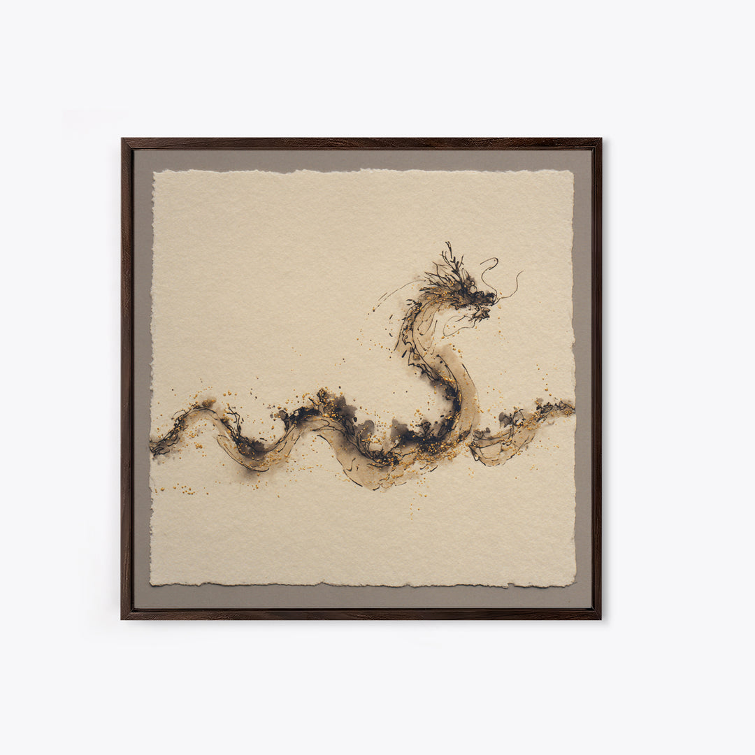 Ink Wash Dragon Curve Canvas Print, Calligraphy Art, Textured Painting, Living Room Decor, Fine Art, Script, Printable Wall Art, CAL-1x1-81