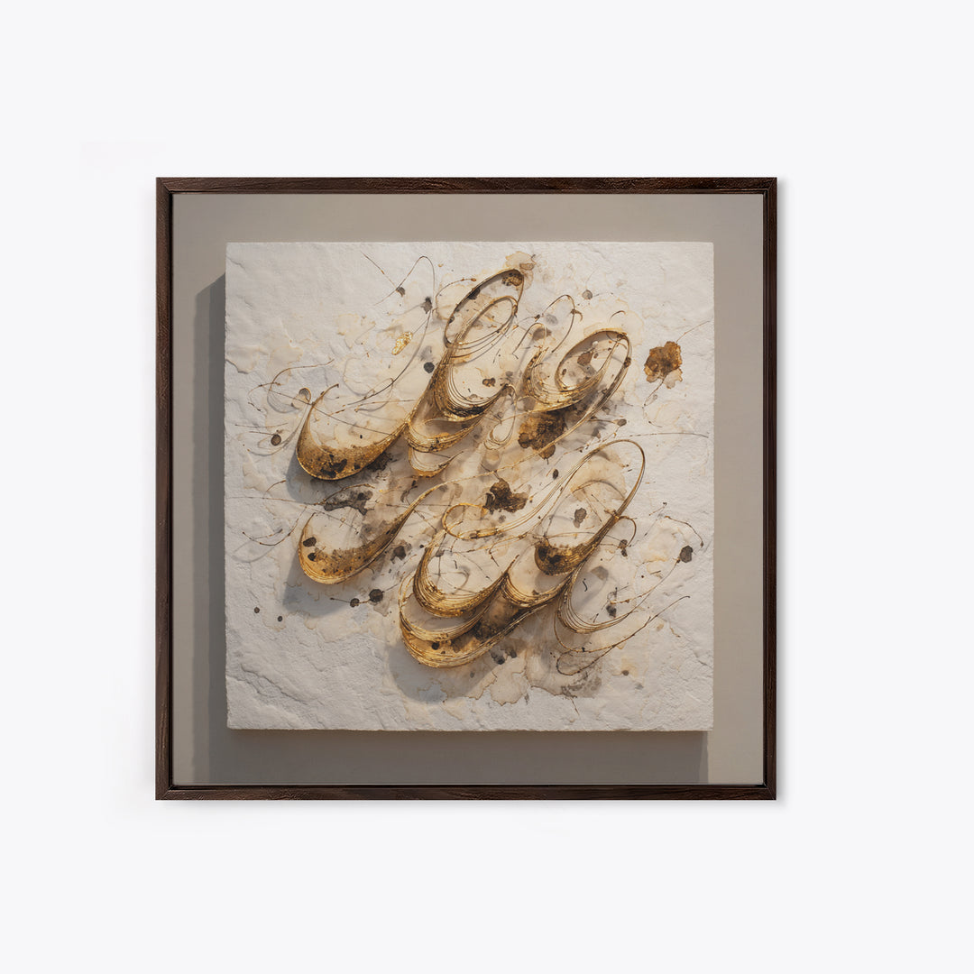 Gold Leaf Calligraphic Spiral on Plaster Surface Canvas Print, Calligraphy Art, Modern Decor, Living Room Decor, Oil Painting, CAL-1x1-86