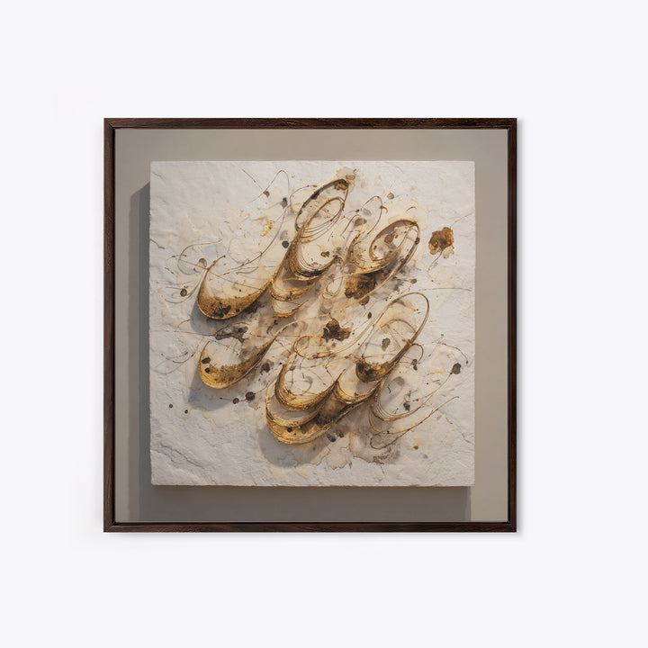 Gold Leaf Calligraphic Spiral on Plaster Surface Canvas Print, Calligraphy Art, Modern Decor, Living Room Decor, Oil Painting, CAL-1x1-86
