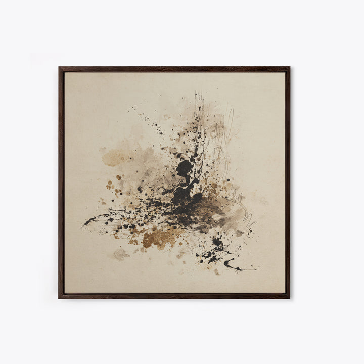 Ink Splatter and Long Brushstroke Composition Canvas Print, Calligraphy Art, Textured Painting, Living Room Decor, Script, CAL-1x1-88