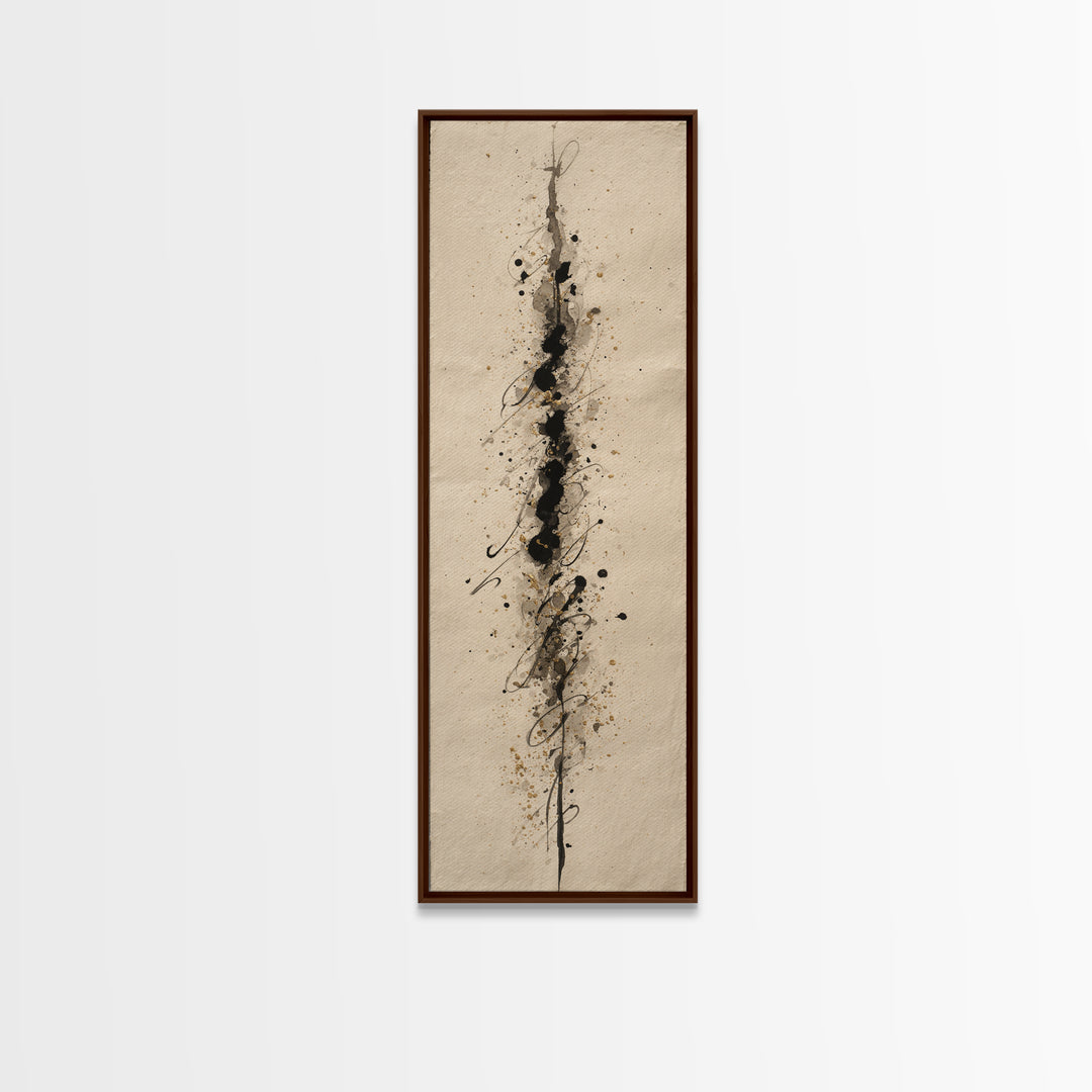 Ink Splatter and Long Brushstroke Composition Canvas Print, Calligraphy Art, Bedroom Wall Decor, Living Room Decor, Script, CAL-1x3-100