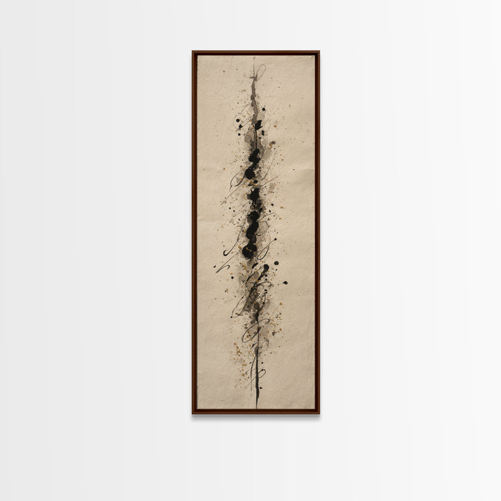 Ink Splatter and Long Brushstroke Composition Canvas Print, Calligraphy Art, Bedroom Wall Decor, Living Room Decor, Script, CAL-1x3-100