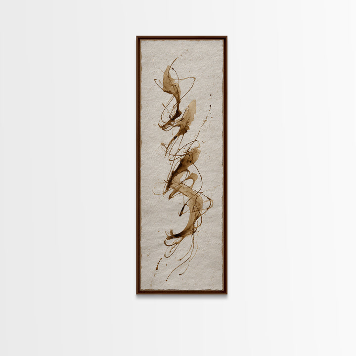 Abstract Gold Calligraphic Strokes on Ivory Paper Canvas Print, Calligraphy Art, Japanese Decor, Living Room Decor, Script, CAL-1x3-14