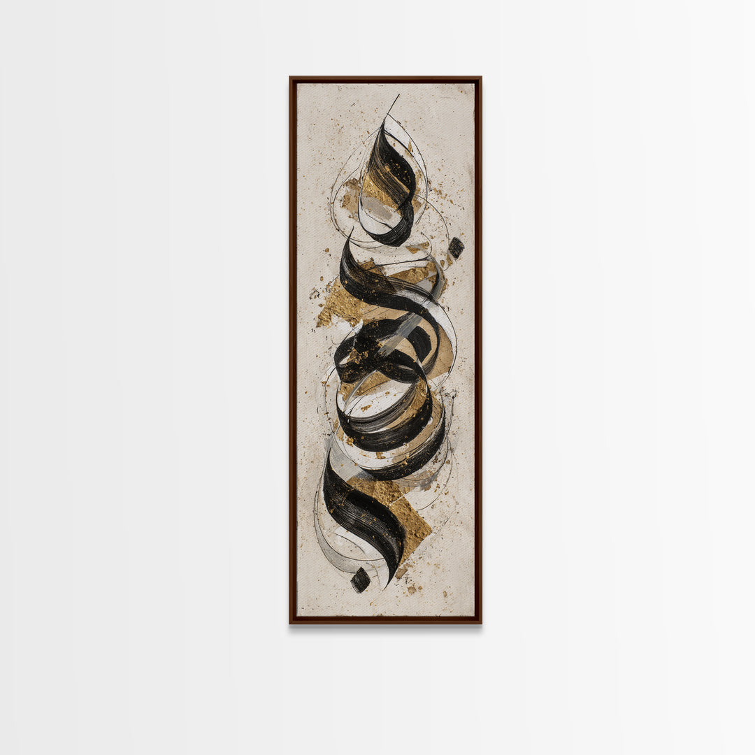 Arabic Ornamental Curves as Non Readable Art Framed Canvas Print, Calligraphy Art, Home Decor, Living Room Decor, Script, CAL-1x3-15
