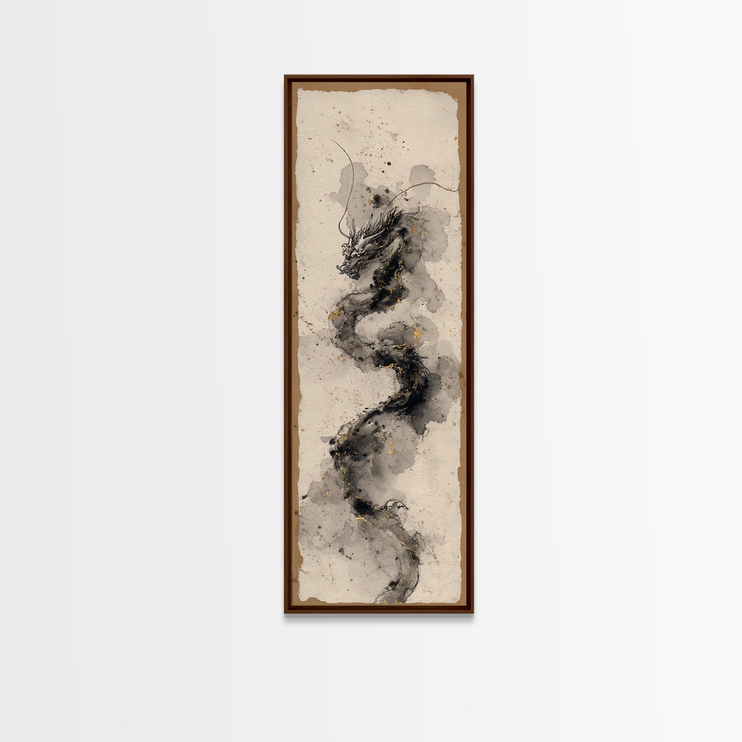 Ink Wash Dragon Curve Canvas Print, Calligraphy Art, Gallery Decor, Living Room Decor, Fine Art, Script, Contemporary Art, CAL-1x3-21