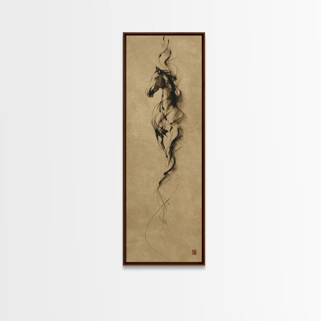 Calligraphic Horse Silhouette Made from One Line Framed Canvas Print, Calligraphy Art, Modern Decor, Living Room Decor, Script, CAL-1x3-29