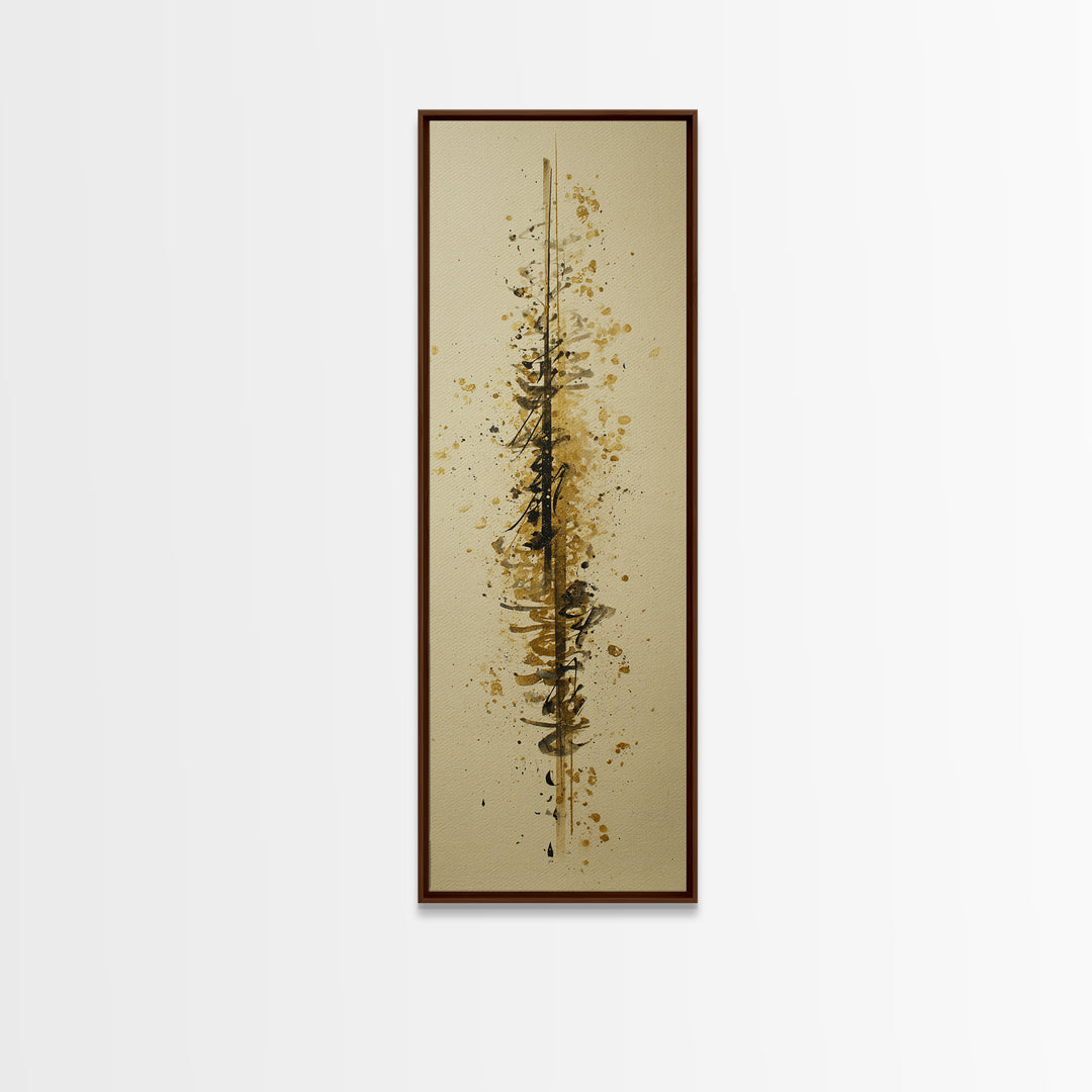 Abstract Gold Calligraphic Strokes on Ivory Paper Canvas Print, Calligraphy Art, Japanese Decor, Living Room Decor, Script, CAL-1x3-38