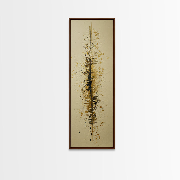 Abstract Gold Calligraphic Strokes on Ivory Paper Canvas Print, Calligraphy Art, Japanese Decor, Living Room Decor, Script, CAL-1x3-38