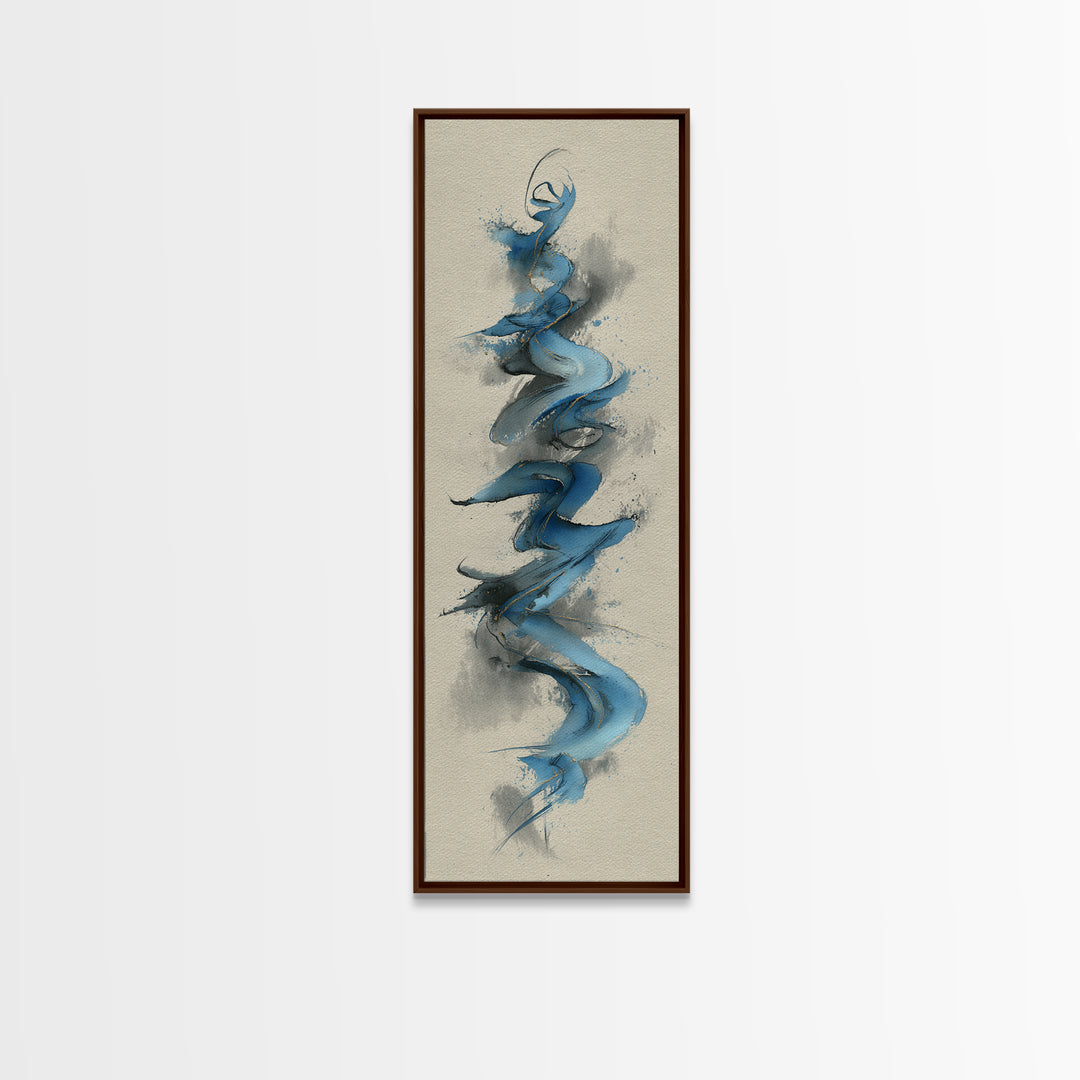 Modern Calligraphy Wave Framed Canvas Print, Calligraphy Art, Watercolor Print, Living Room Decor, Fine Art, Script, CAL-1x3-46