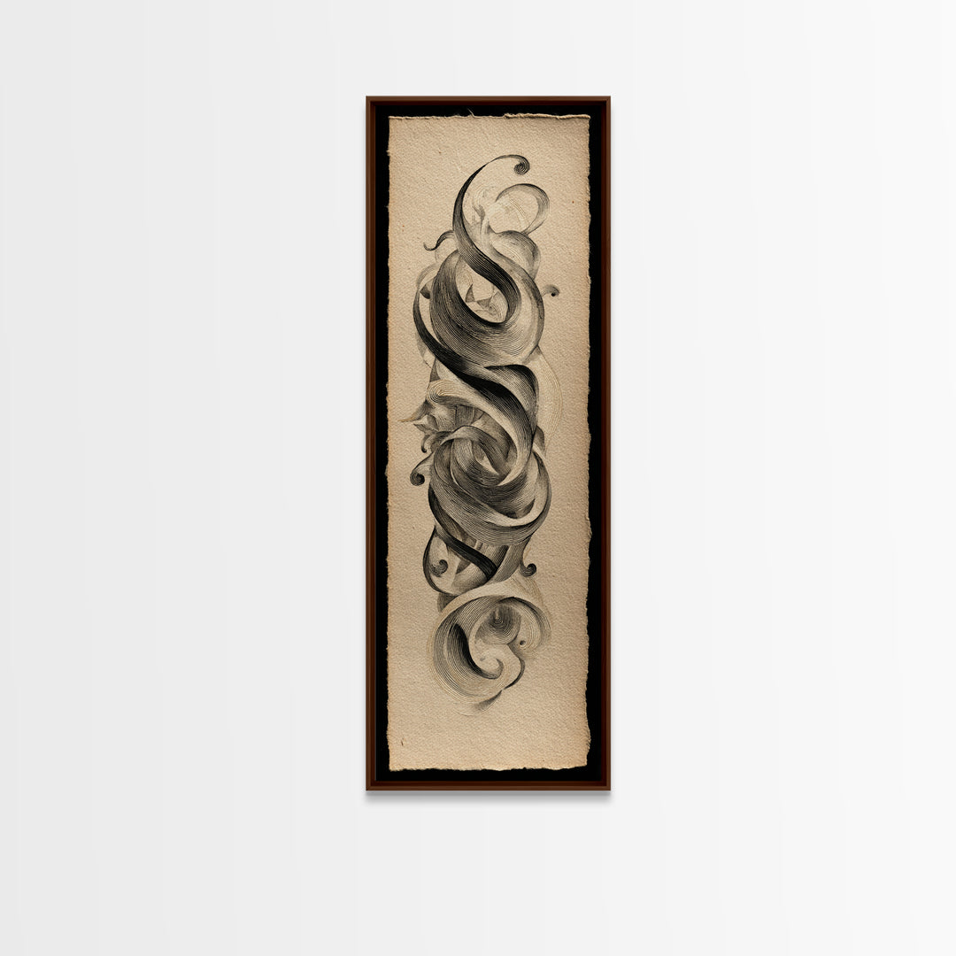 Baroque Scrollwork Made from Looping Pen Strokes Canvas Print, Calligraphy Art, Wall Art, Living Room Decor, Fine Art, Script, CAL-1x3-48