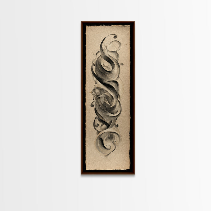 Baroque Scrollwork Made from Looping Pen Strokes Canvas Print, Calligraphy Art, Wall Art, Living Room Decor, Fine Art, Script, CAL-1x3-48