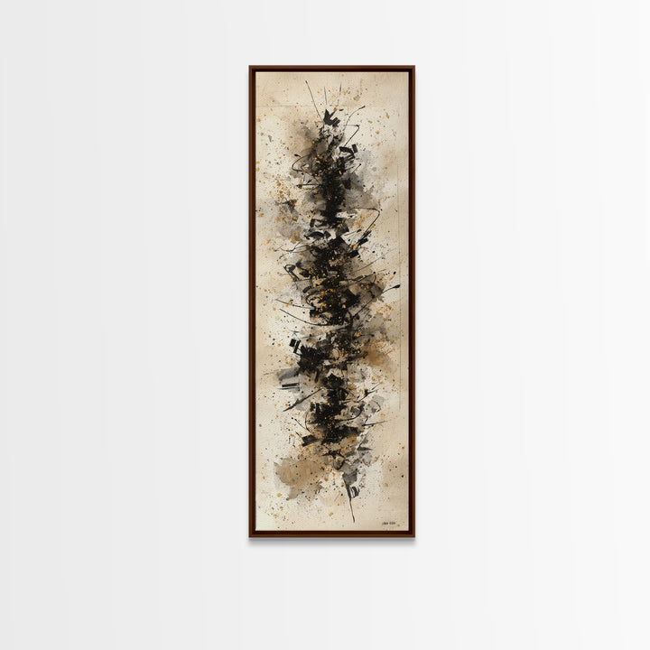 Monochrome Brush Alphabet Fragments as Abstract Texture Canvas Print, Calligraphy Art, Japanese Decor, Living Room Decor, CAL-1x3-49