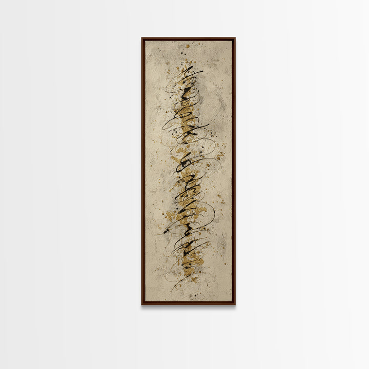 Gold Leaf Calligraphic Spiral on Plaster Surface Canvas Print, Calligraphy Art, Quote Wall Art, Living Room Decor, Script, CAL-1x3-50