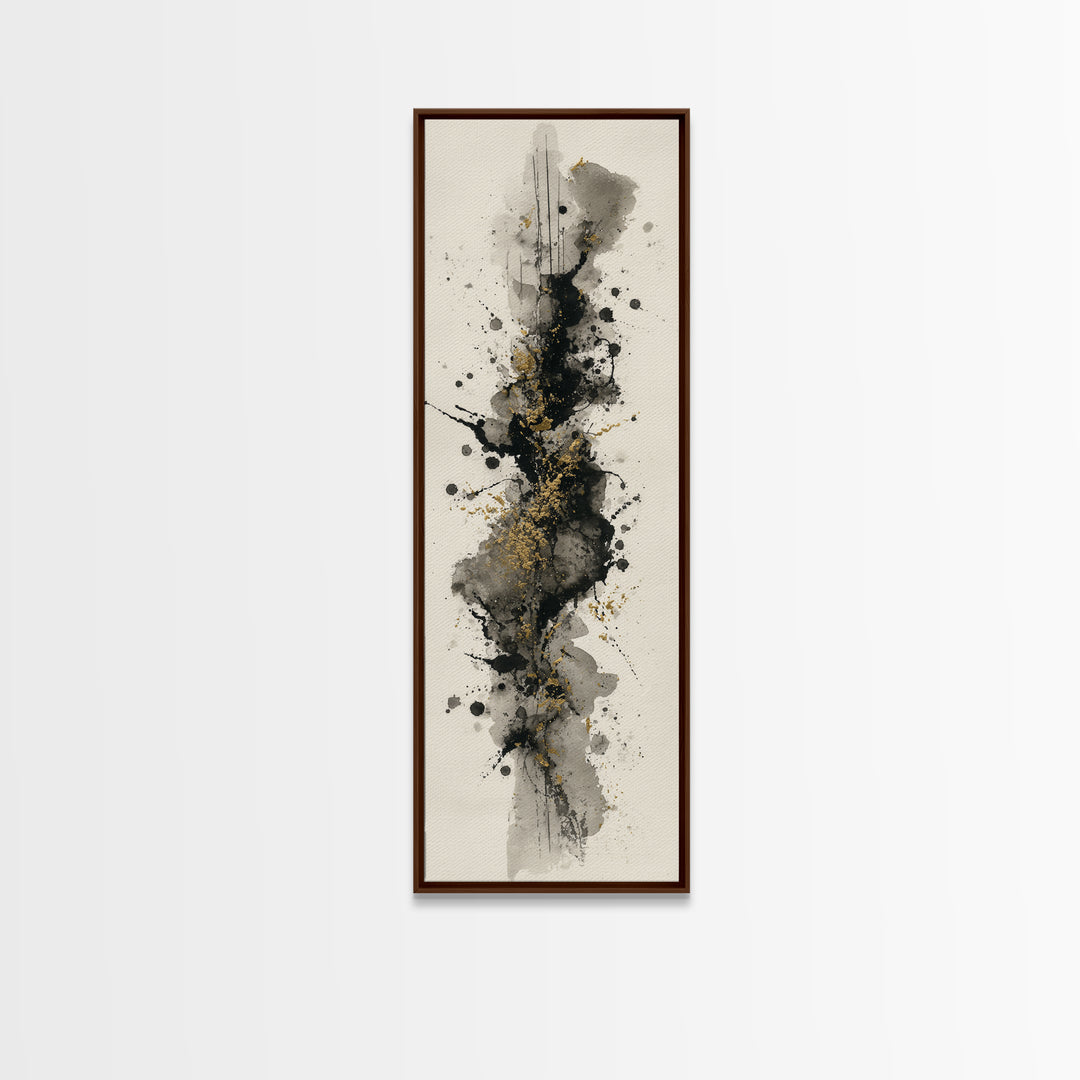 Ink Splatter and Long Brushstroke Composition Framed Canvas Print, Calligraphy Art, Home Decor, Living Room Decor, Script, CAL-1x3-52