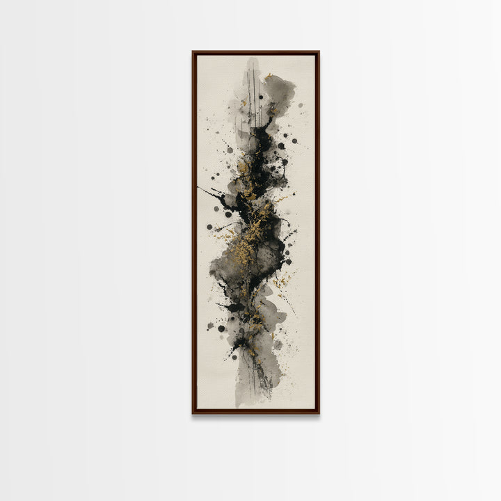 Ink Splatter and Long Brushstroke Composition Framed Canvas Print, Calligraphy Art, Home Decor, Living Room Decor, Script, CAL-1x3-52