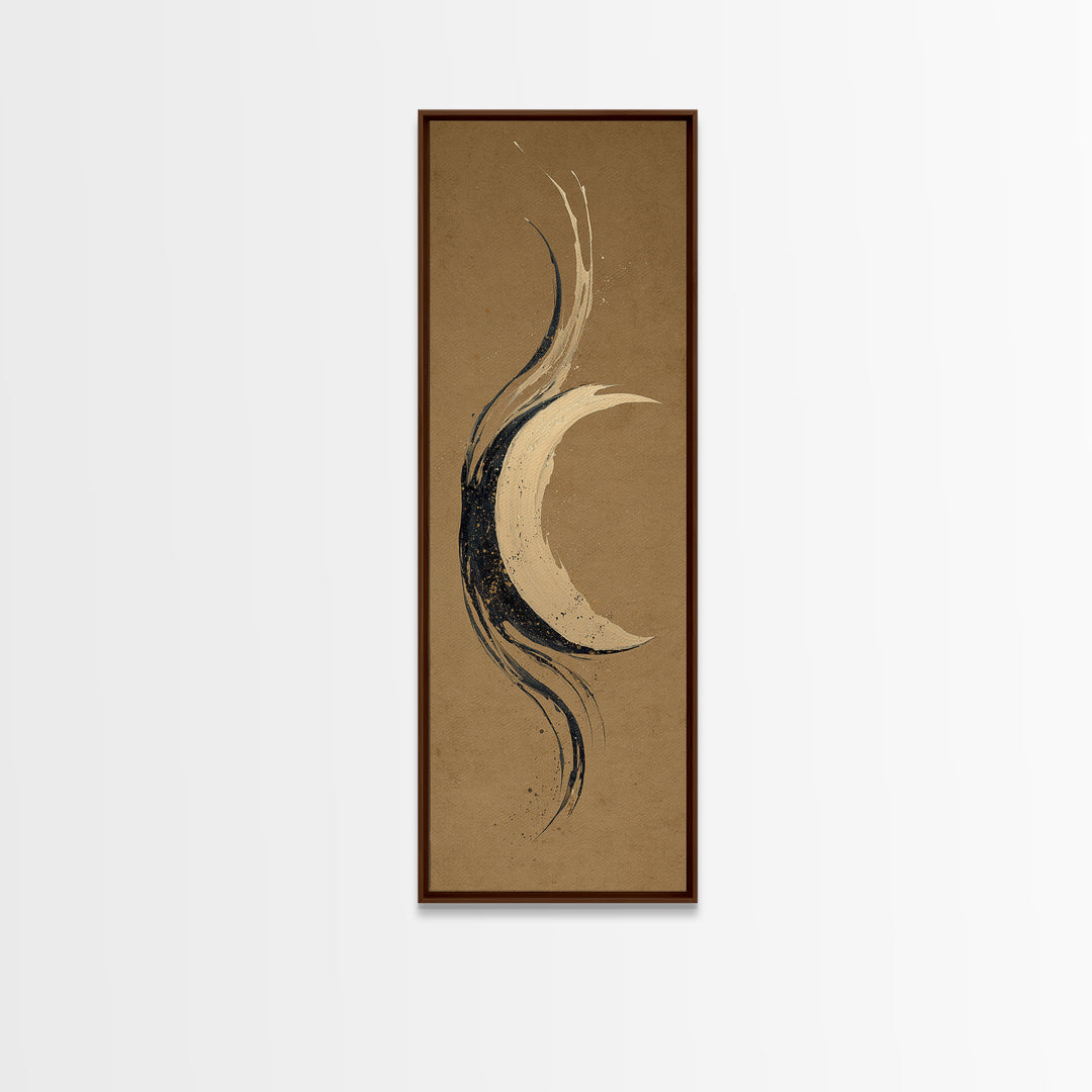 Crescent Moon Made from Elegant Ink Swashes Canvas Print, Calligraphy Art, Fine Art Print, Living Room Decor, Fine Art, Script, CAL-1x3-57