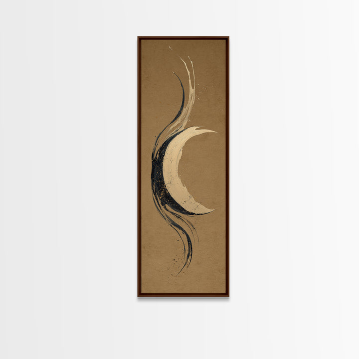 Crescent Moon Made from Elegant Ink Swashes Canvas Print, Calligraphy Art, Fine Art Print, Living Room Decor, Fine Art, Script, CAL-1x3-57