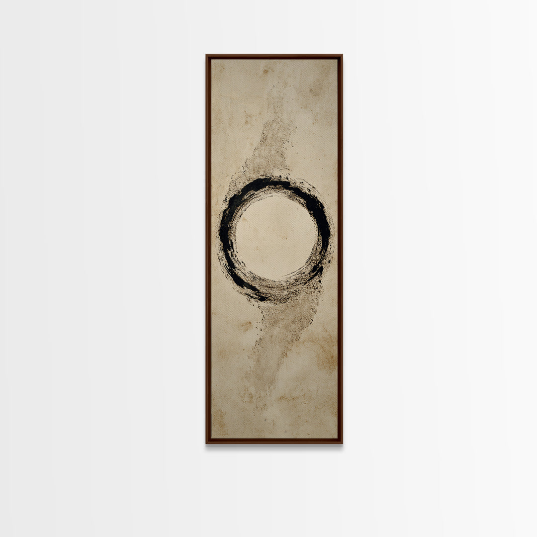 Japanese Brush Mark Circle Framed Canvas Print, Calligraphy Art, Wallart, Living Room Decor, Script, Minimalist Wall Art, CAL-1x3-64