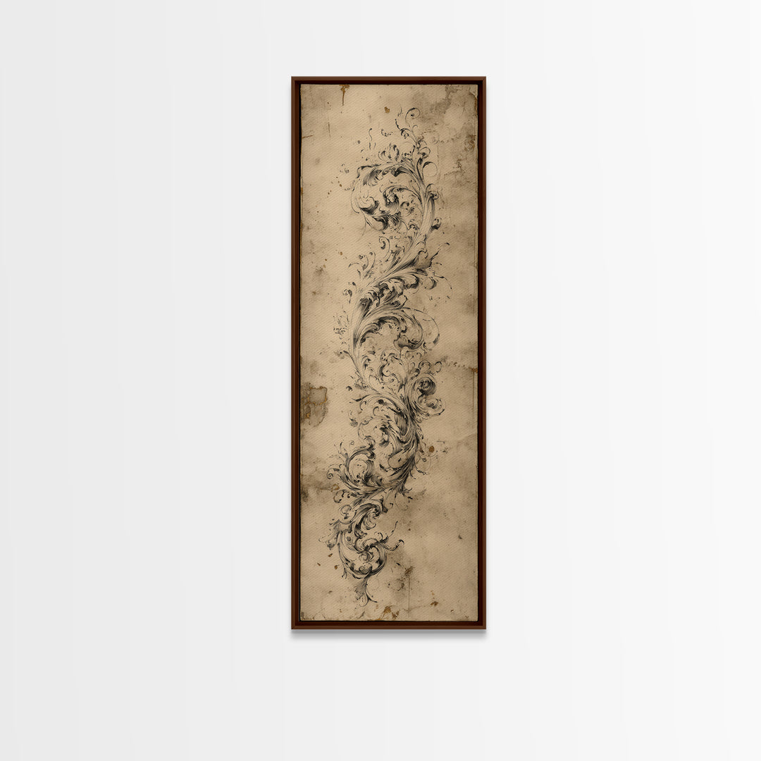 Baroque Scrollwork Made from Looping Pen Strokes Canvas Print, Calligraphy Art, Printable Art, Living Room Decor, Script, CAL-1x3-72