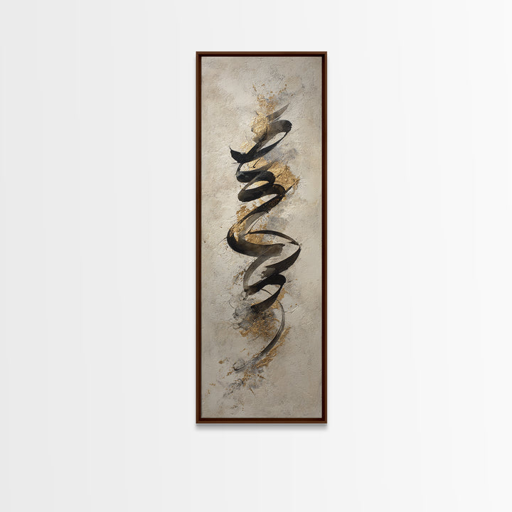 Gold Leaf Calligraphic Spiral on Plaster Surface Canvas Print, Calligraphy Art, Quote Wall Art, Living Room Decor, Script, CAL-1x3-74