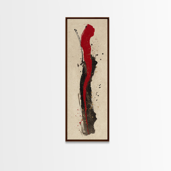 Bold Red Brushstroke Seal Abstraction Framed Canvas Print, Calligraphy Art, Japanese Art, Living Room Decor, Fine Art, Script, CAL-1x3-79