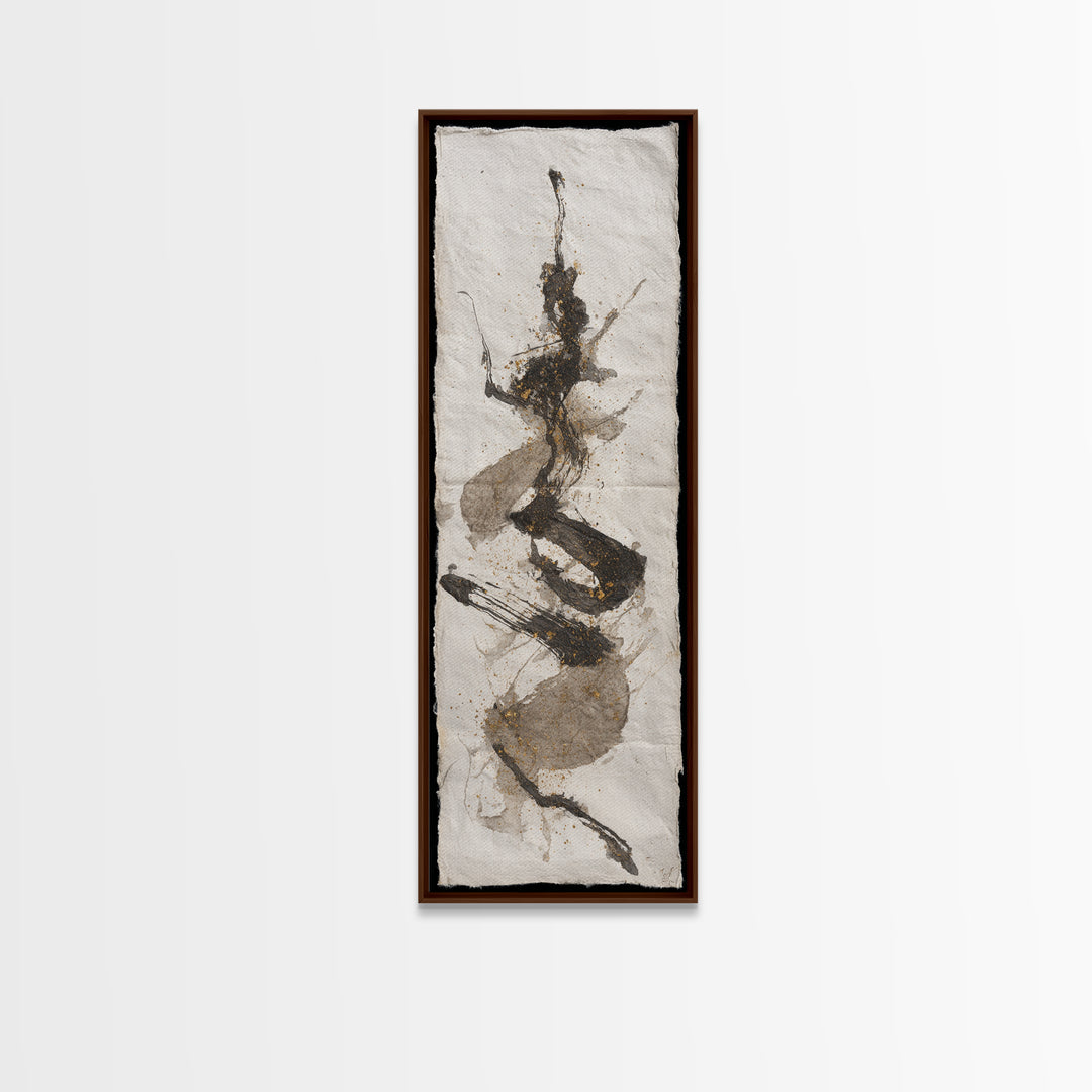 Abstract Prayer Flag of Brush Marks Framed Canvas Print, Calligraphy Art, Living Room Wall Art, Living Room Decor, Script, CAL-1x3-83