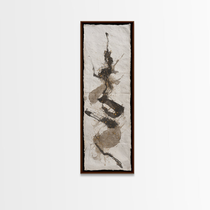Abstract Prayer Flag of Brush Marks Framed Canvas Print, Calligraphy Art, Living Room Wall Art, Living Room Decor, Script, CAL-1x3-83